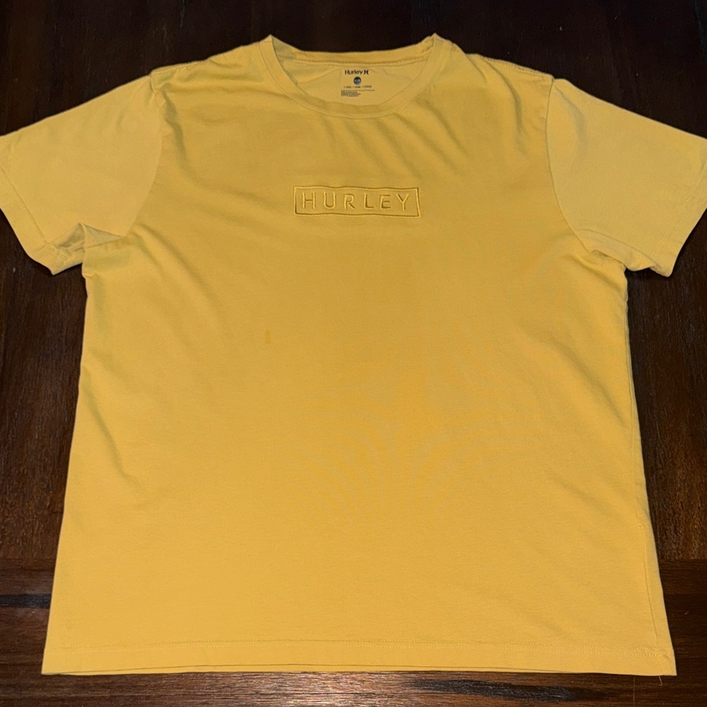 Hurley Men's Yellow Embossed Logo Crew Tee Large